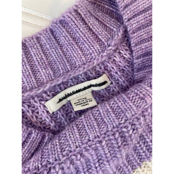 NWOT American Eagle Sweater Purple Cream Colorblock Crew Neck Pullover Size S - Picture 6 of 6